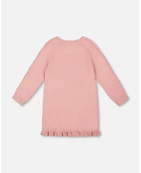 Deux par Girl Knitted Dress Dusty Pink with Unicorn Intarsia