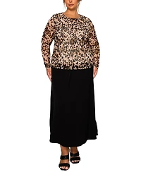 Coin 1804 Plus Size Leopard Mesh Scoop Neck Long Sleeve Top