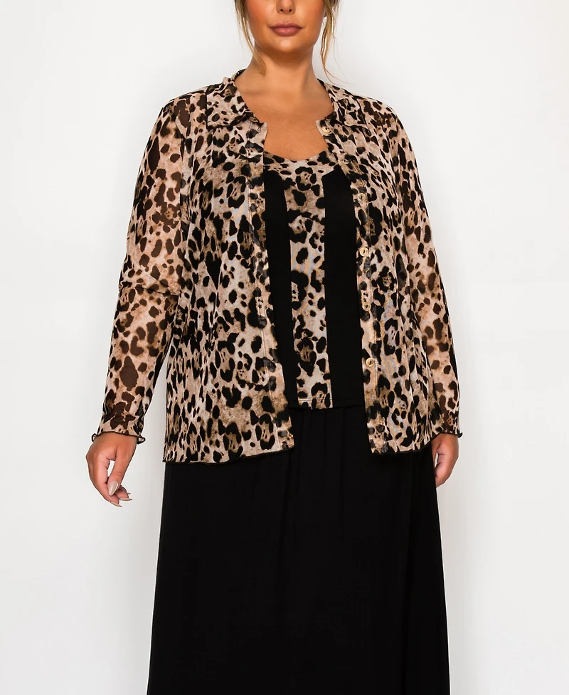 Coin 1804 Plus Leopard Mesh Rayon Mix Panel Cami Top
