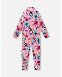 Deux par Girl Two-Piece Thermal Underwear Set Pink Watercolor Flower Print