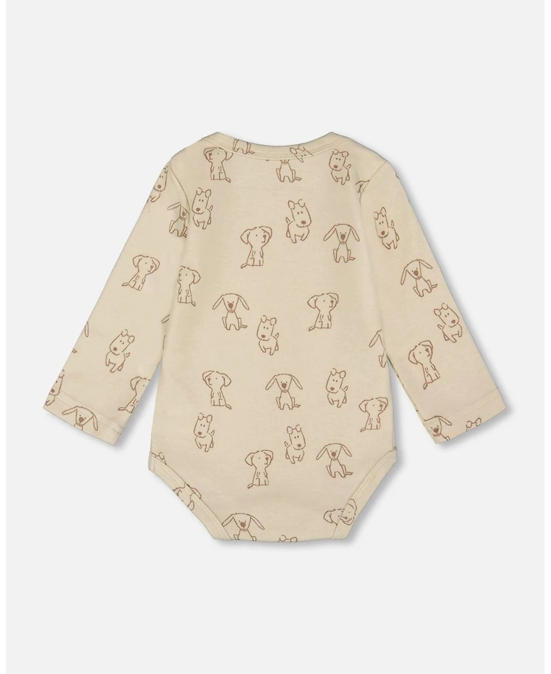 Deux par Baby Boy Cotton Onesie Beige Puppy Print