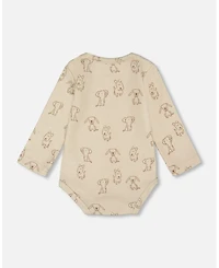 Deux par Baby Boy Cotton Onesie Beige Puppy Print