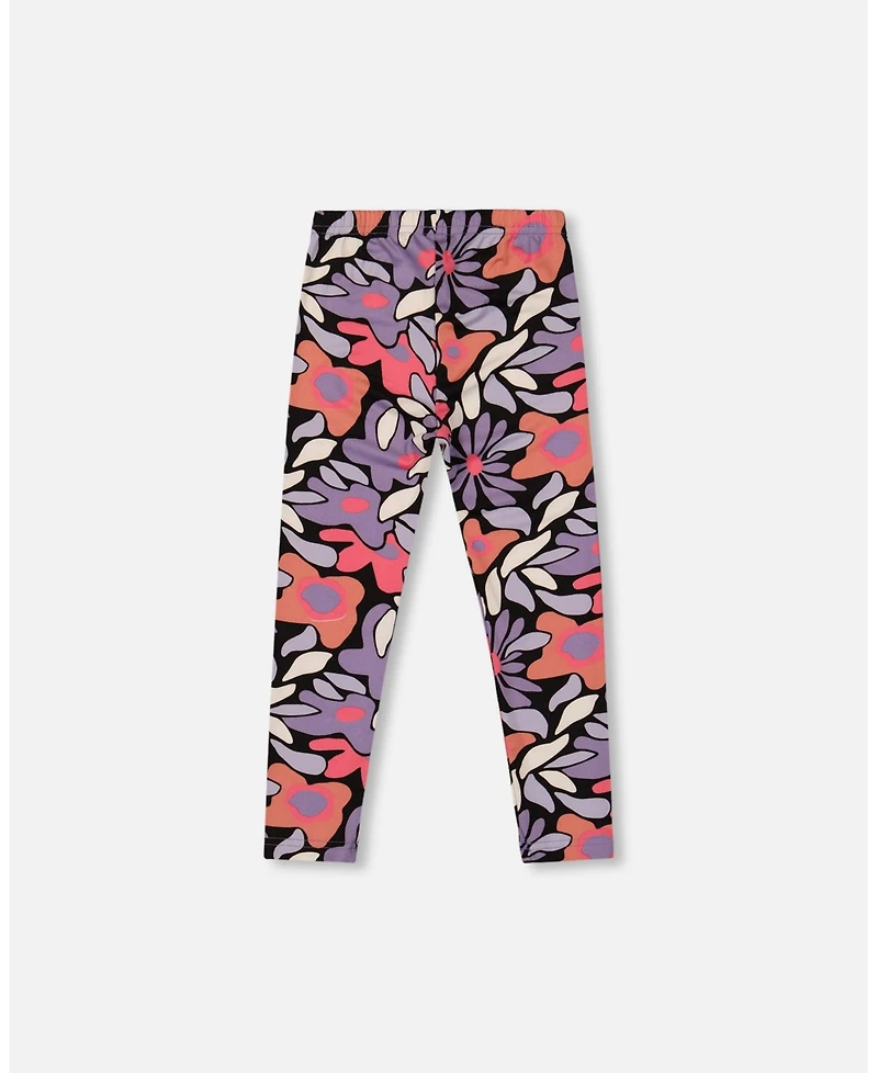 Deux par Toddler Girls Stretch Jersey Leggings Black Retro Flower Print - Toddler|Child