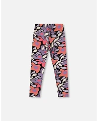 Deux par Toddler Girls Stretch Jersey Leggings Black Retro Flower Print - Toddler|Child