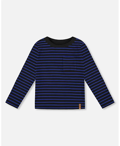 Deux par Boy Long Sleeve Brushed Jersey Striped Tee Black