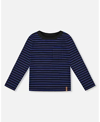 Deux par Boy Long Sleeve Brushed Jersey Striped Tee Black