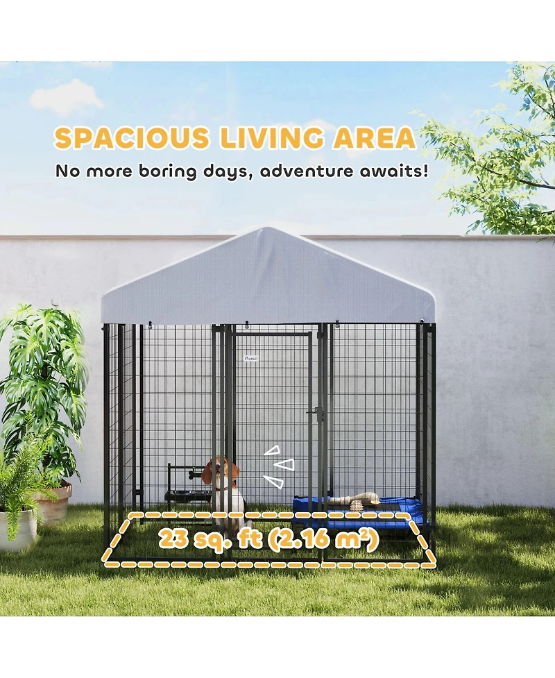PawHut Outdoor Dog Kennel, Dog Playpen Enclosure with Roof