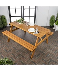 Jonathan Y Shoreham Modern Classic Outdoor Wood Picnic Table Benches with Umbrella Hole