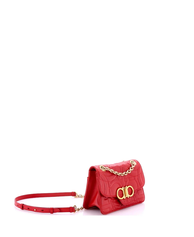 Pre-Owned Salvatore Ferragamo Small Gancini Turnlock Flap Bag Gancini Quilted Leather