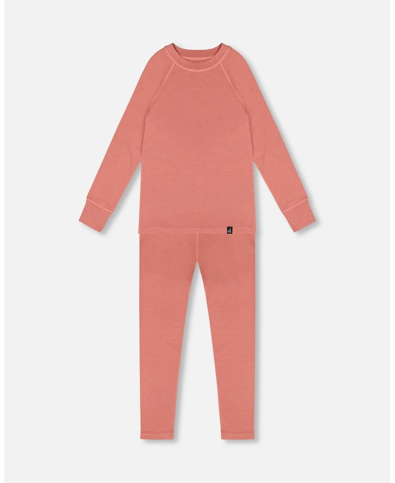Deux par Girl Merino Wool Base Layer Set Dusty Pink - Toddler|Child