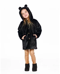 Deux par Girl Bear Faux Fur Coat Black with Gold Polka Dots - Toddler|Child