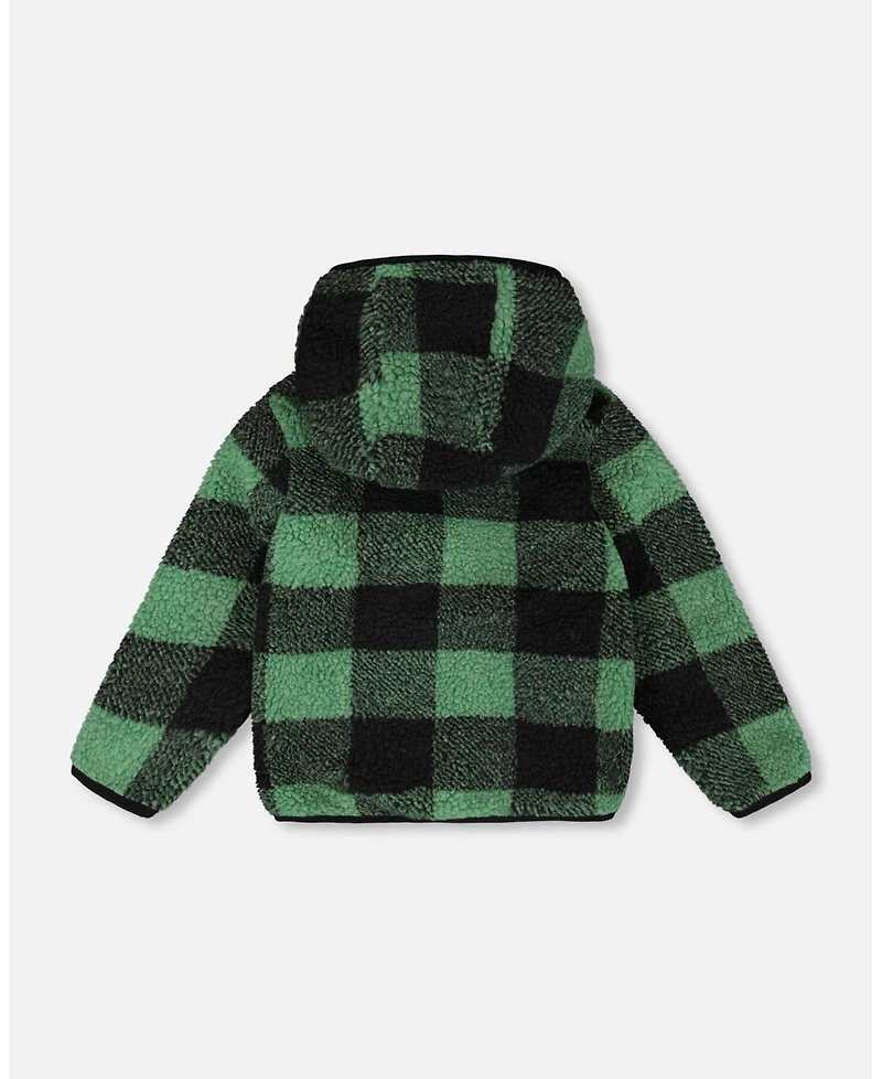 Deux par Kids Unisex Reversible Mid-Season Sherpa Jacket Teal Plaid
