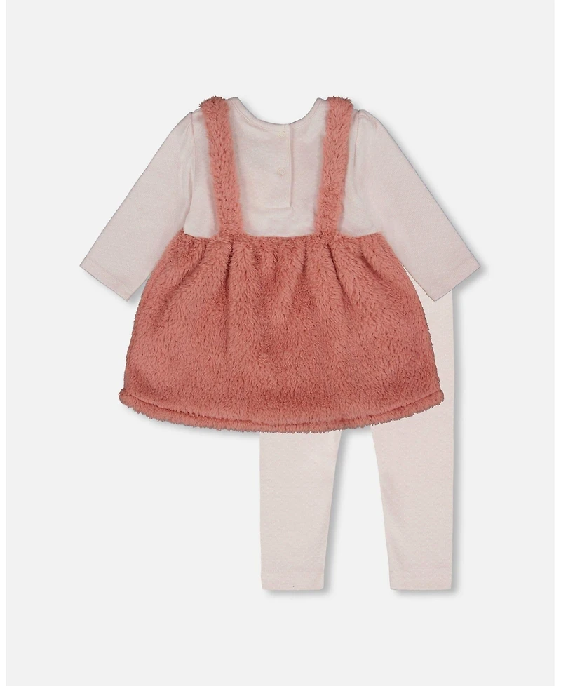 Deux par Baby Girl Bi-Material Dress and Leggings Set Old Pink