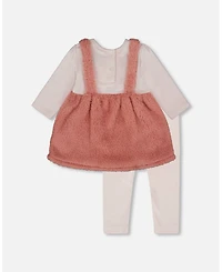 Deux par Baby Girl Bi-Material Dress and Leggings Set Old Pink