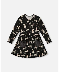 Deux par Toddler Girls Half Button Jersey Dress Black Dalmatian Print - Toddler|Child