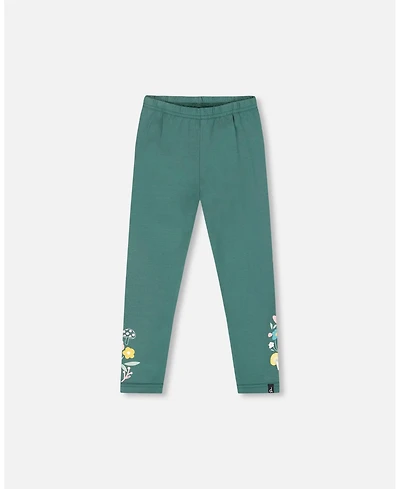 Deux par Big Girls Leggings Dark Green with Flower Print