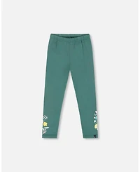 Deux par Big Girls Leggings Dark Green with Flower Print