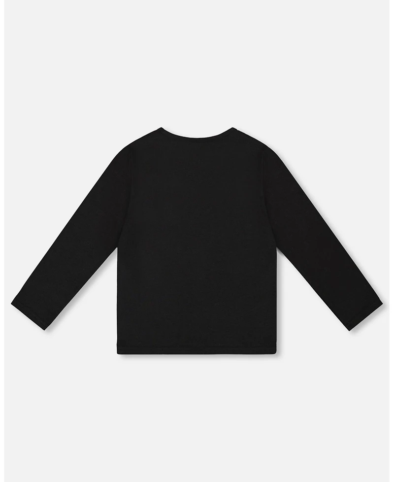 Deux par Girl Cotton Long Sleeve T-Shirt Black with Heart