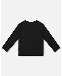 Deux par Girl Cotton Long Sleeve T-Shirt Black with Heart