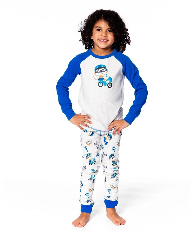 Deux par Baby Boys Two-Piece Cotton Pajama Set Beige Monkey Print