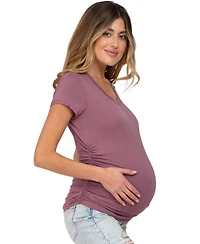 Pinkblush Maternity Dark Mauve Basic Short Sleeve Fitted Top