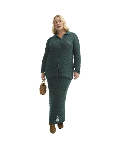 June + Vie Women's June + Vie Crochet Button Down Shirt