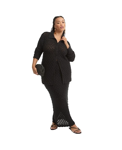 June + Vie Women's Crochet Button Down Shirt