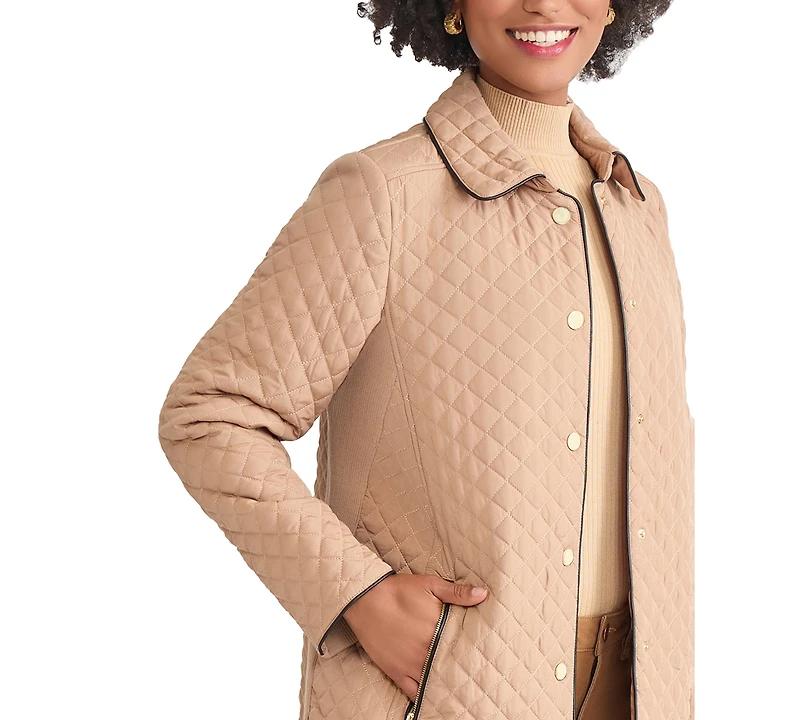 Jones New York Women's Quilted Snap Front Long Sleeve Jacket