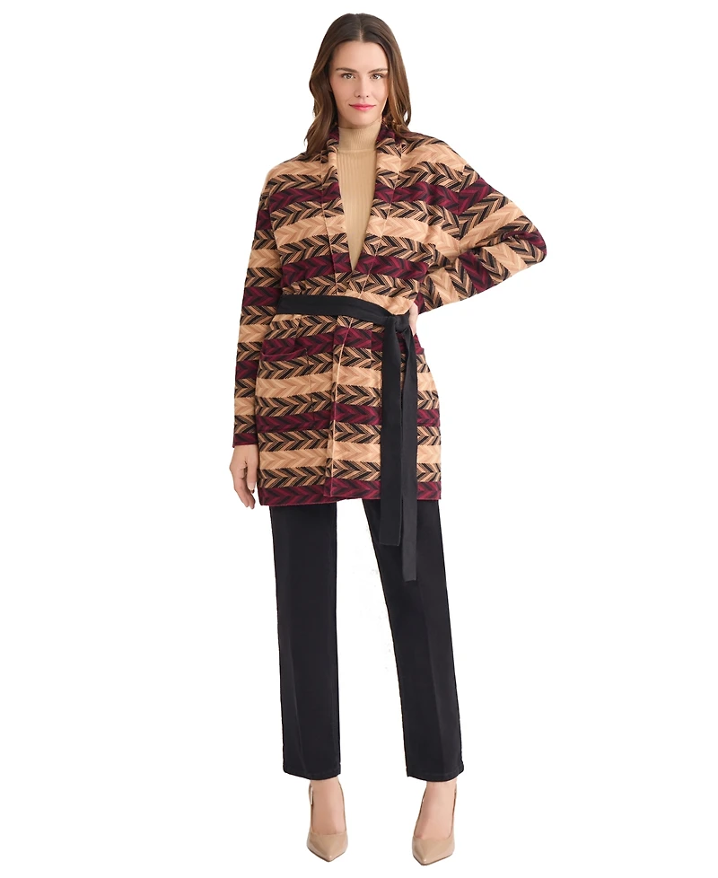 Jones New York Women's Chevron Belted Long Sleeve Cardigan Sweater
