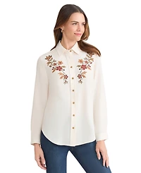 Jones New York Women's Collared Long Sleeve Button Front Top