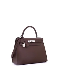 Pre-Owned Hermes Kelly 28 Handbag Brown Madame with Palladium Hardware