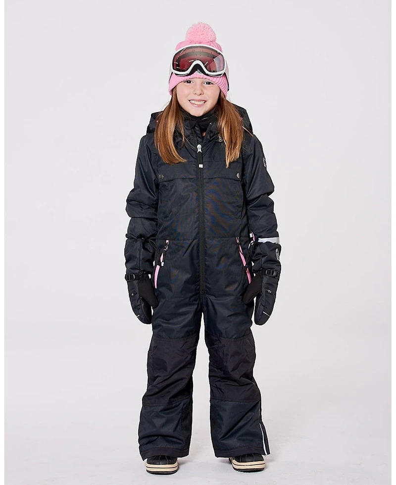 Deux par Girl One-Piece Teknik Snowsuit Black with Pink - Child