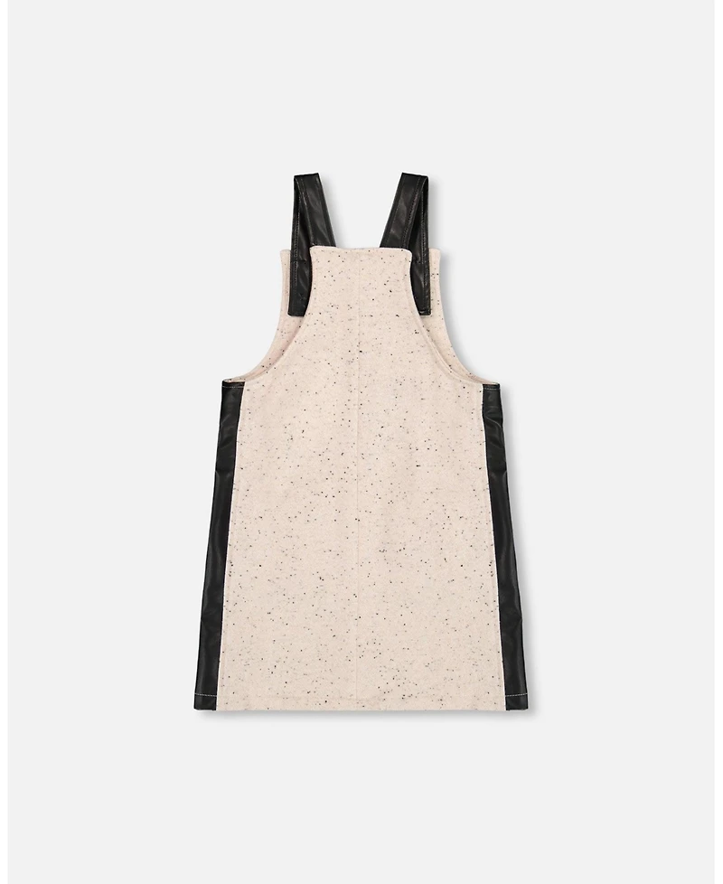 Deux par Toddler Girls Glittering French Terry Overall Dress Beige and Black - Toddler|Child