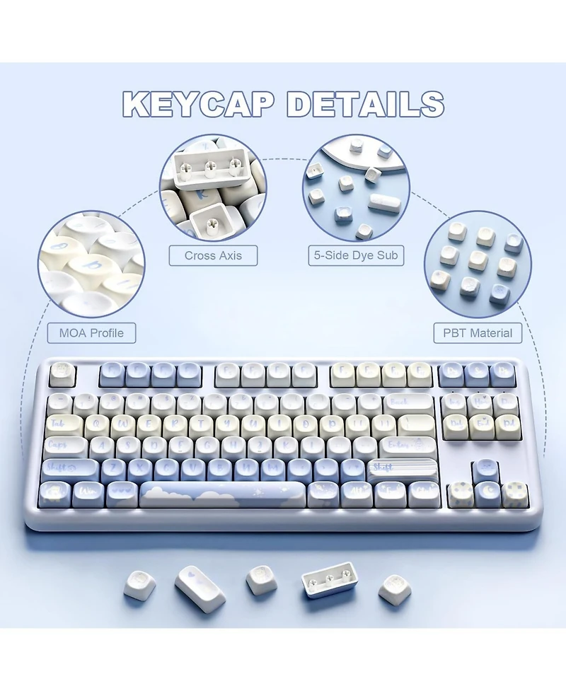 Yunzii 132 Keys Moa Keycaps, Dye-Sublimation Pbt Custom Keycap Set, Cute Bear Customized Pattern Keycaps for Mx Switches Mechanical Gaming Keyboard