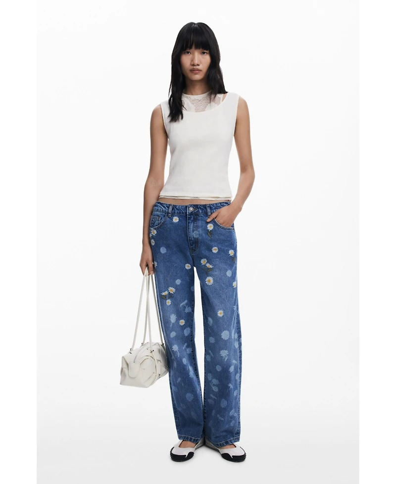 Desigual Women's Straight jeans with daisies