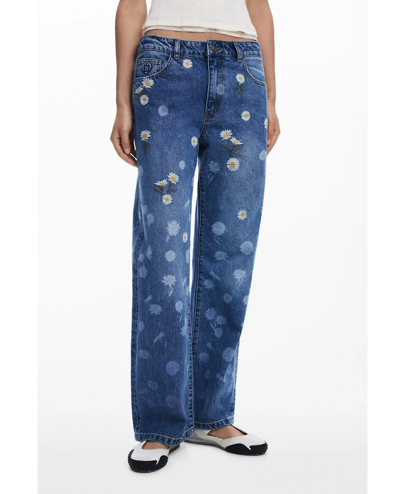 Desigual Women's Straight jeans with daisies