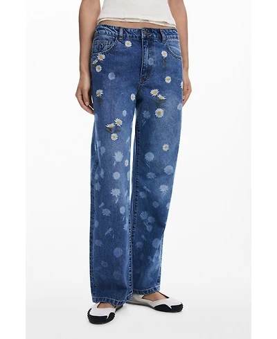 Desigual Women's Straight jeans with daisies