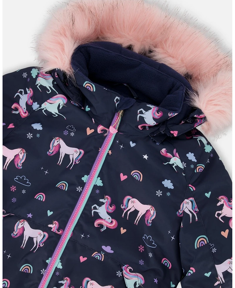 Deux par Toddler Girls Two-Piece Play Snowsuit with Printed Jacket and Solid Pant Candy Pink - Toddler|Child