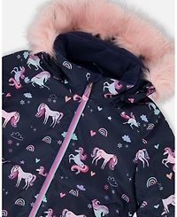 Deux par Toddler Girls Two-Piece Play Snowsuit with Printed Jacket and Solid Pant Candy Pink - Toddler|Child
