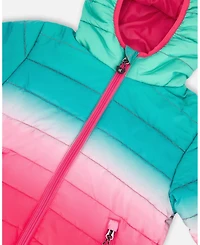 Deux par Girl Quilted Mid-Season Jacket Green and Pink Gradient