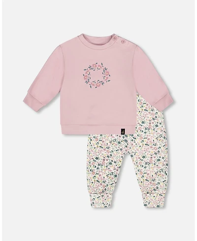 Deux par Baby Girl Cotton Evolutive Pant and Long Sleeve Top Set Neutral Purple
