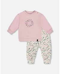 Deux par Baby Girl Cotton Evolutive Pant and Long Sleeve Top Set Neutral Purple