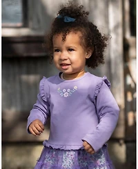 Deux par Baby Girls Bi-Material Dress with Muslin and Mesh Skirt Purple Gray