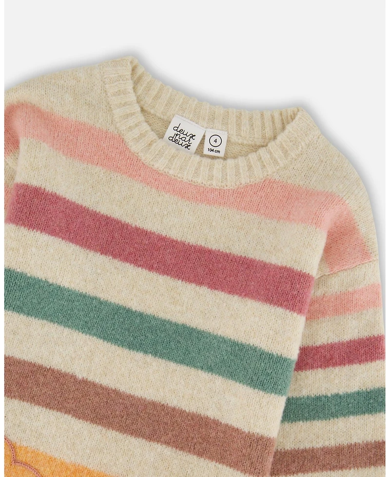 Deux par Big Girls Knitted Tunic Off-White with Stripes