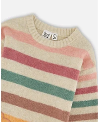 Deux par Big Girls Knitted Tunic Off-White with Stripes