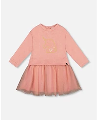 Deux par Girl Bi-Material Dress Dusty Pink with Mesh Skirt and Unicorn - Child