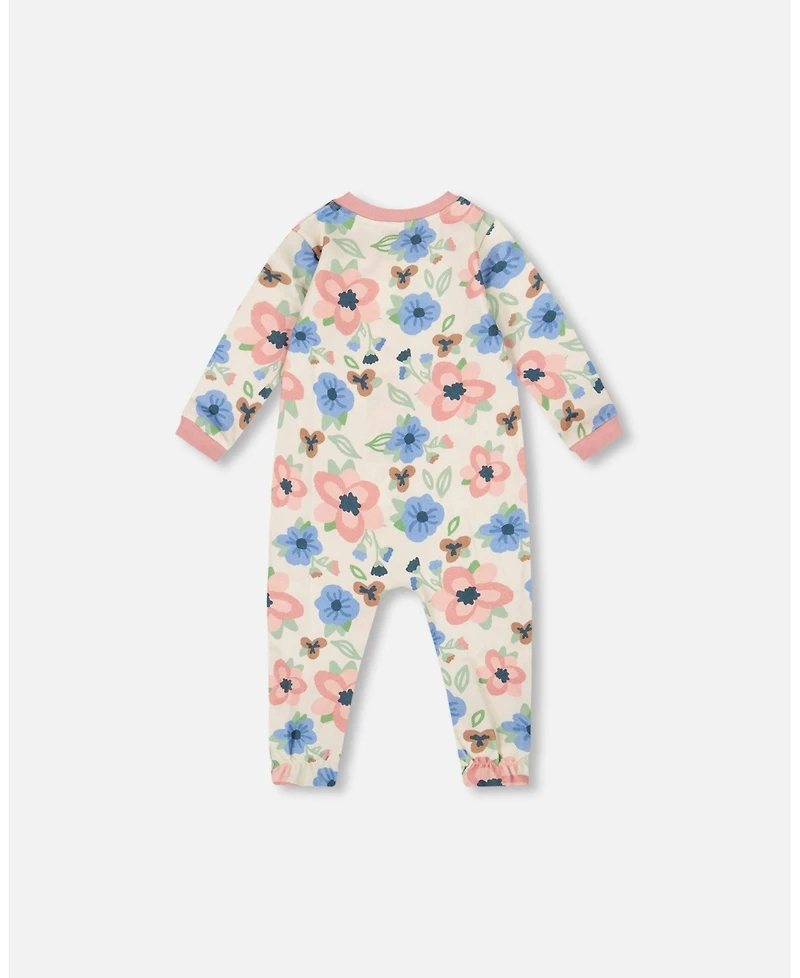 Deux par Baby Girl One-Piece Cotton Pajama Off-White Flower Print