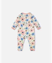 Deux par Baby Girl One-Piece Cotton Pajama Off-White Flower Print