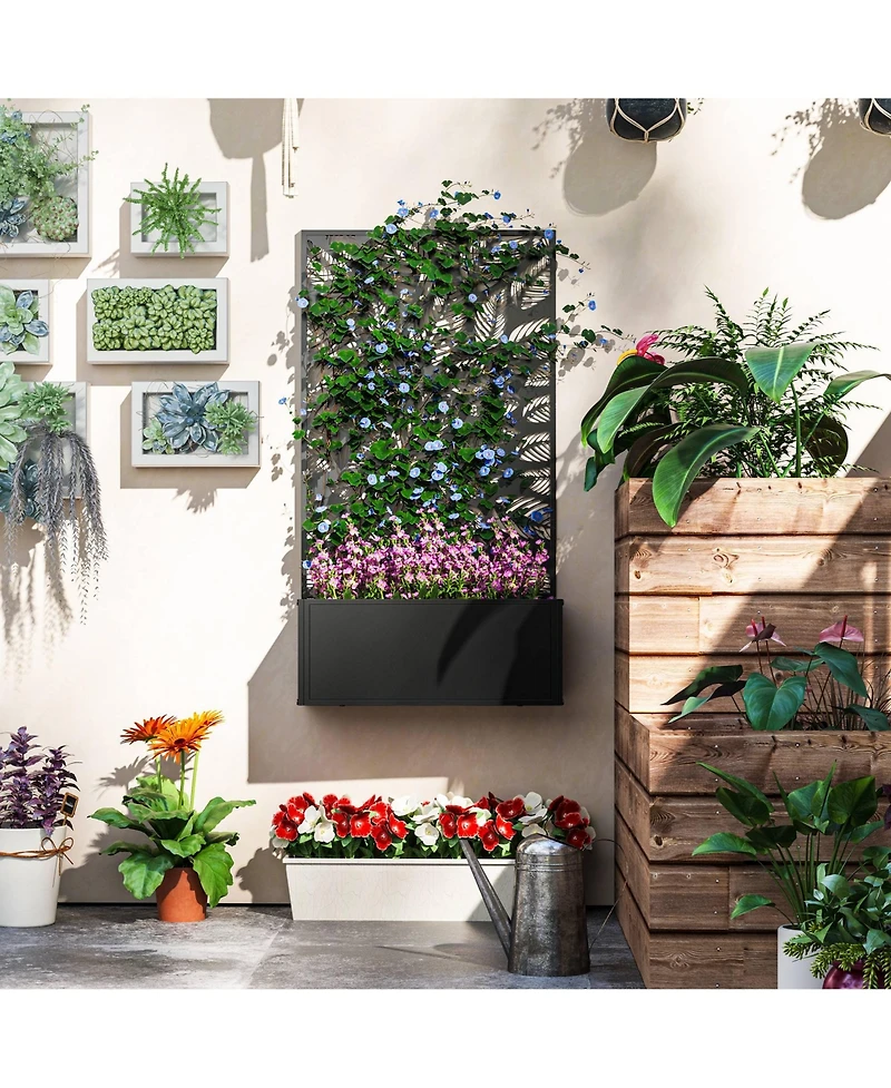 Outsunny Garden Box with Privacy Panel, Outdoor Planter Box for Garden