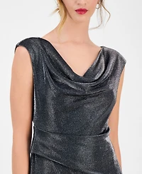 Connected Women's Knit Draped-Neck Metallic Gown
